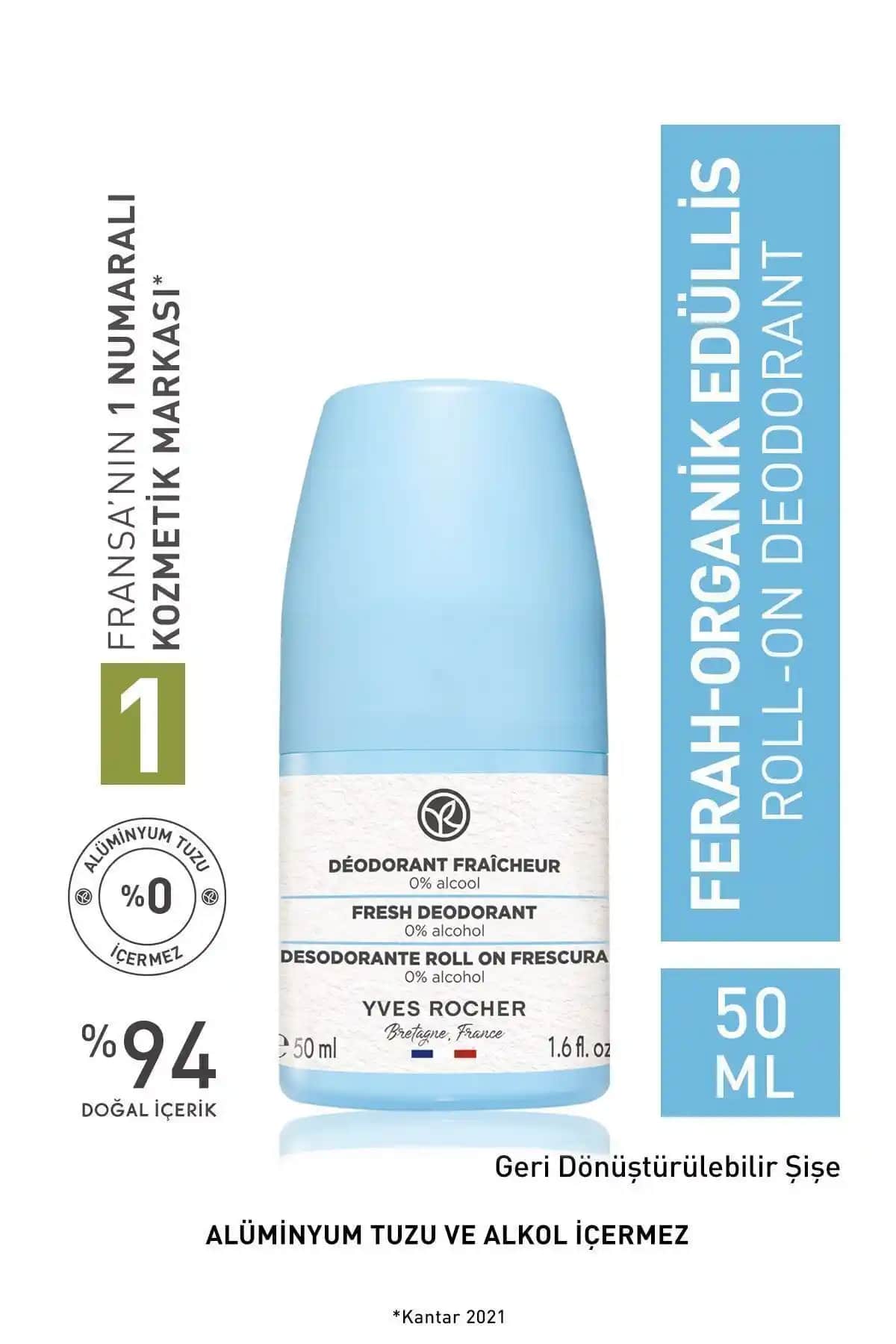 Yves Rocher Unisex Roll-on Deodorant: Organik Edülis - Doğal Ferahlık Sağlar