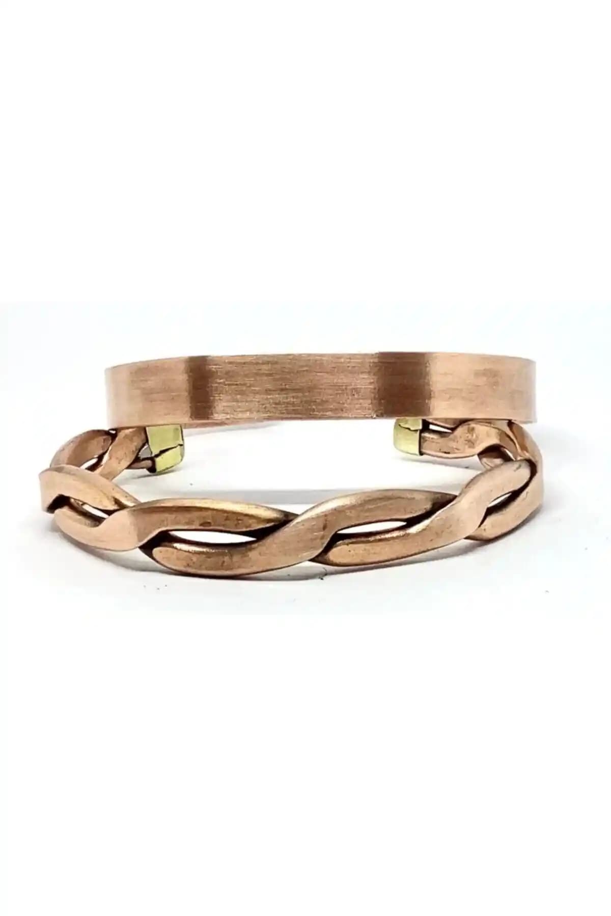 Acousticworld Bakır Örgü ve Sade Bakır Bileklik Seti Modern ve Minimalist Tasarım