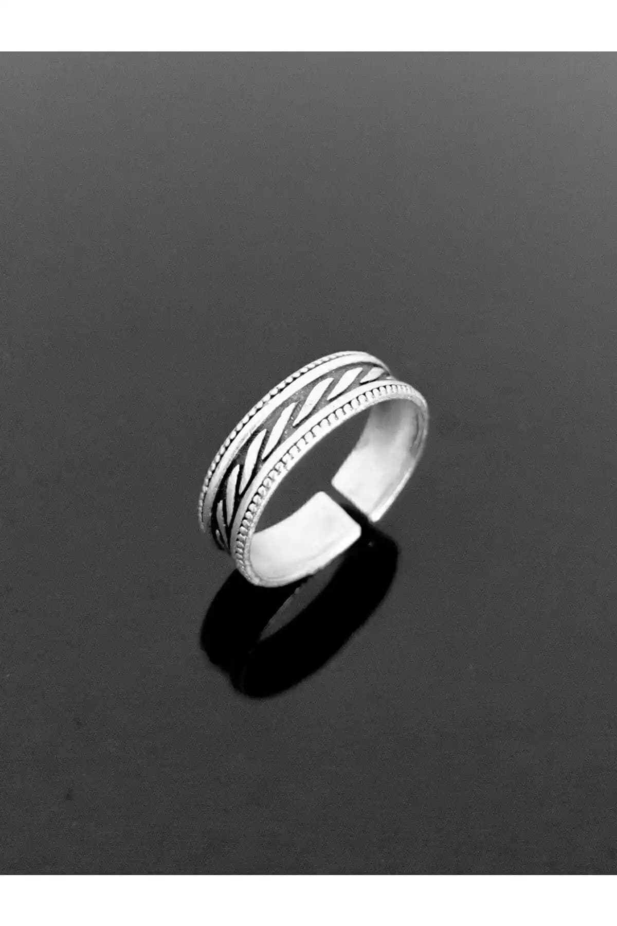 Antique Dolunay Gümüş Kaplama El Yapımı Ayarlanabilir Spor Alyans Yüzük