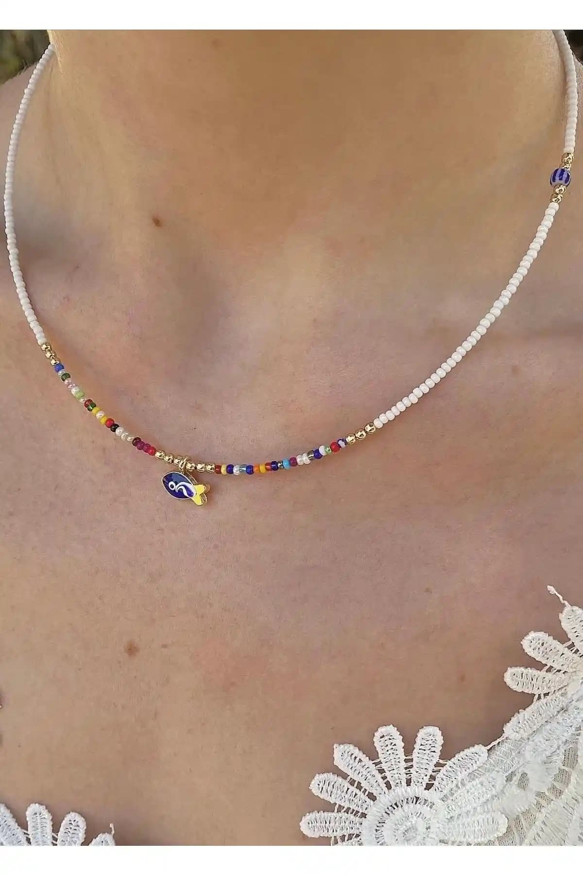 Balık Temalı Renkli Kum Boncuk Kolye - Deniz Esintili Şık Aksesuar