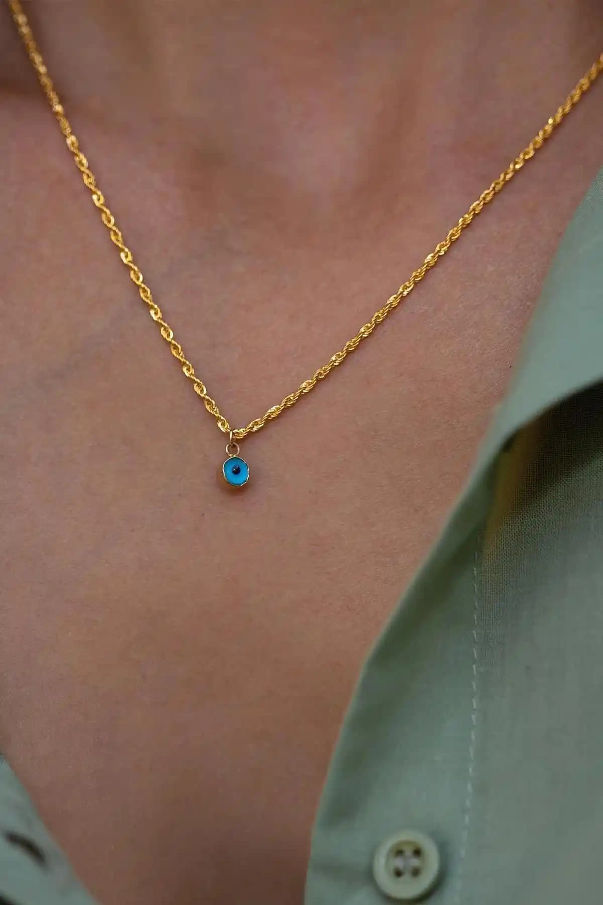 Bayar Gold 14 Ayar Altın Mini Gözlü Halat Burgu Zincir Kolye İnce ve Zarif Tasarım