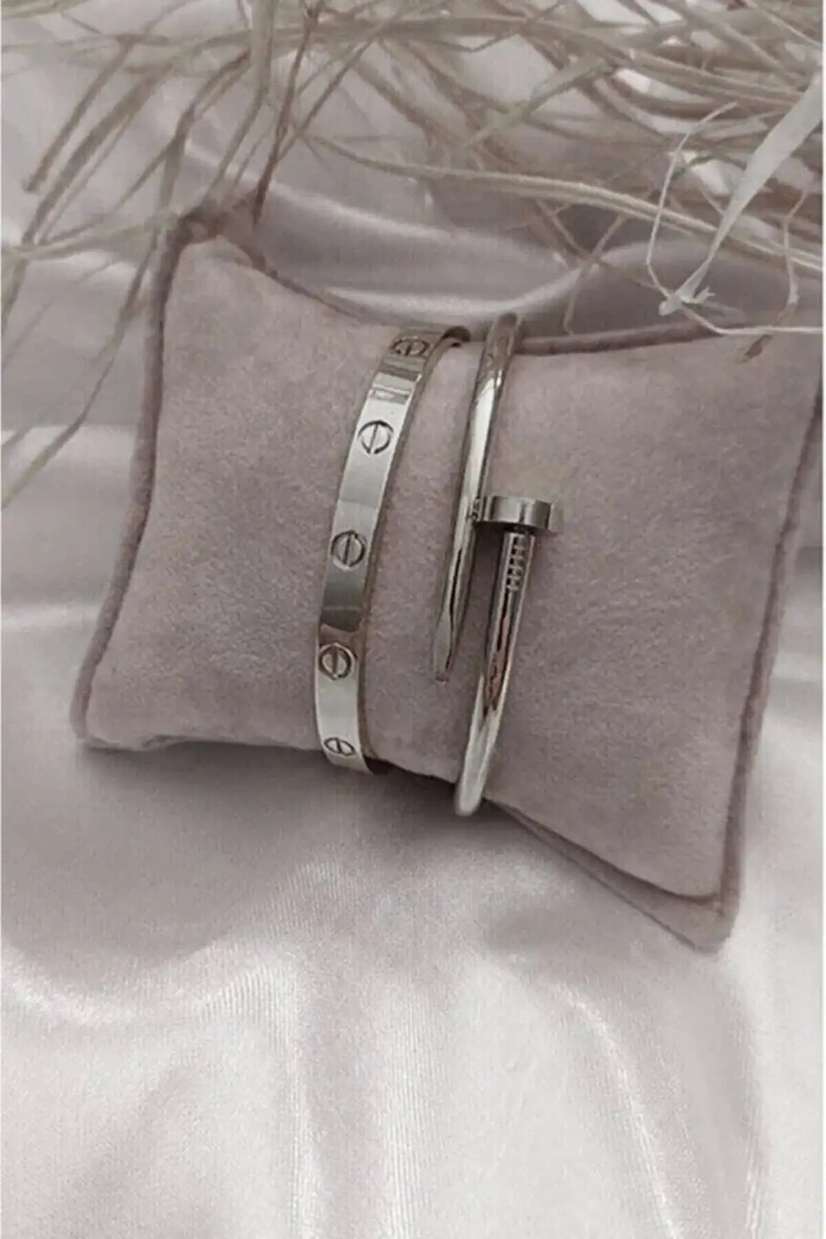 Bers Aksesuar Çivi ve Cartier Çelik Bileklik Seti Güçlü Renk ve Modern Tasarım