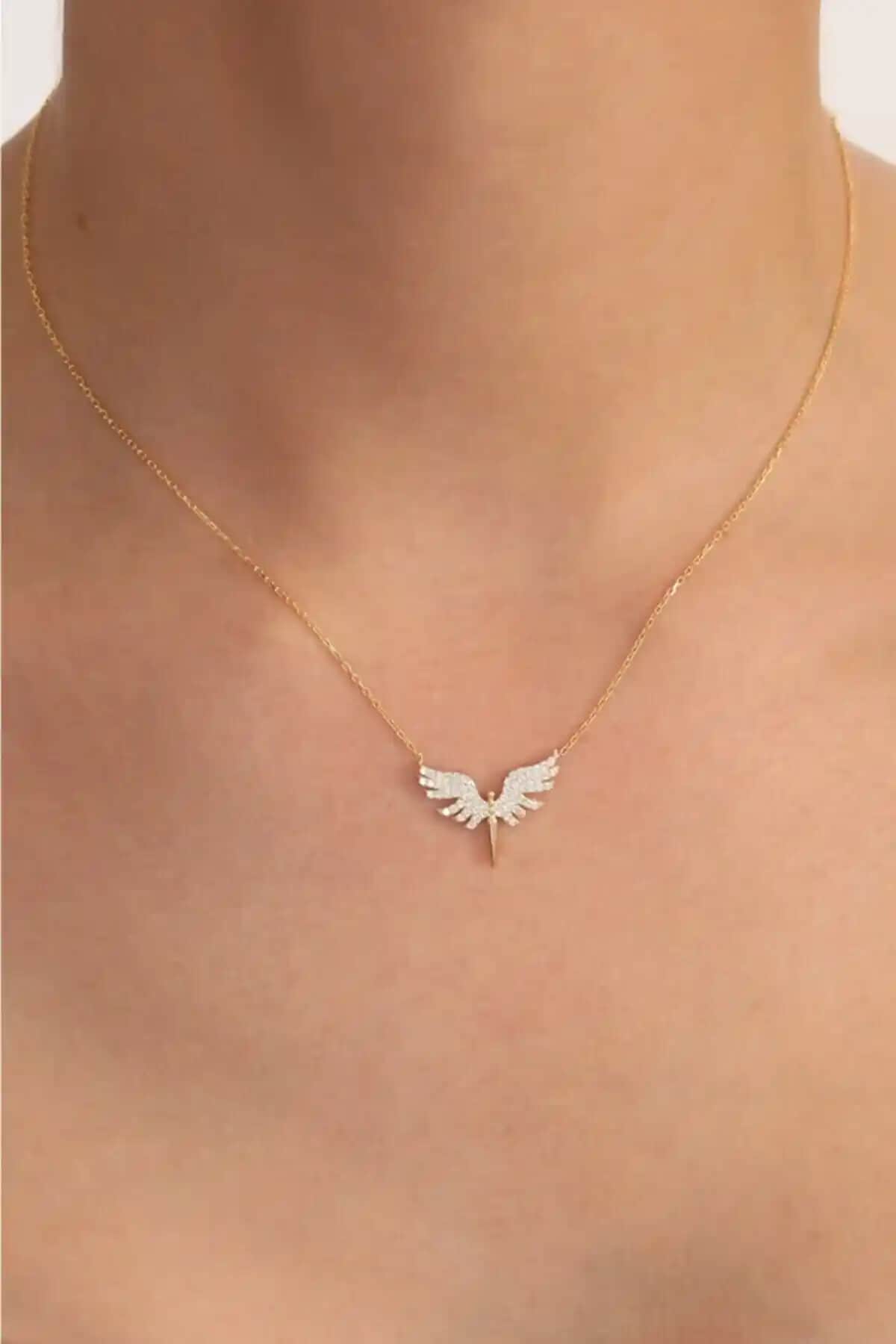 Bilsen Store 925 Ayar Gümüş Mikail Meleği Kolye Beyaz Zirkon Taşlı Şık Tasarım