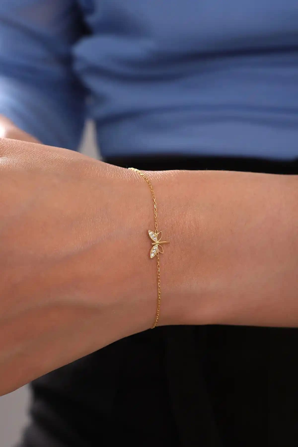 Bilsen Store Kadın 925 Ayar Gümüş Zincirli Altın Kaplamalı Yusufçuk Bileklik