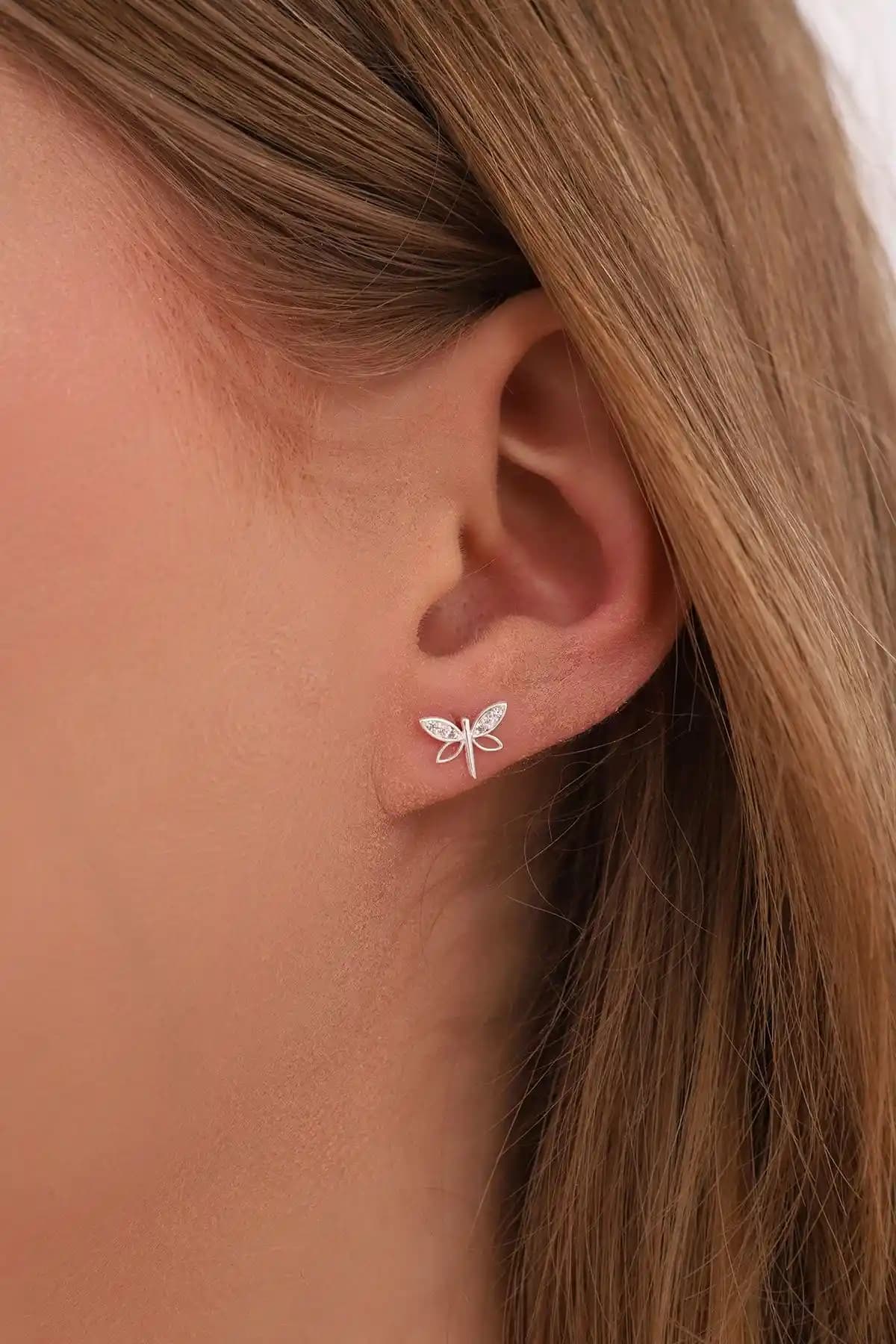 Bilsen Store Kadın 925 Ayar Gümüş Zirkon Taşlı Yusufçuk Küpe Günlük ve Özel Kullanım İçin