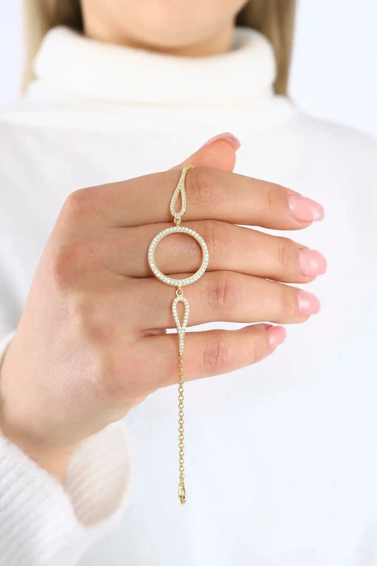 Can Silver 925 Ayar Gümüş Zincir Bileklik Çeyrek Altın Kaplama Modern Tasarım