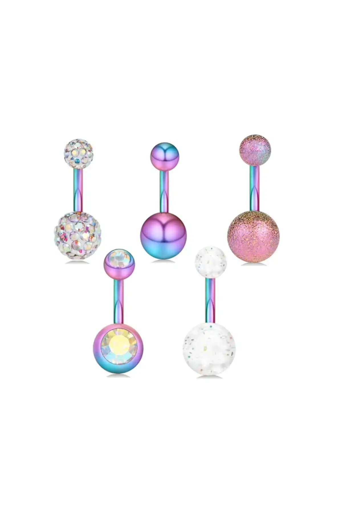 Chavin 5 Adet Multicolor Cerrahi Çelik Göbek Piercingleri Sağlık ve Şıklık Bir Arada