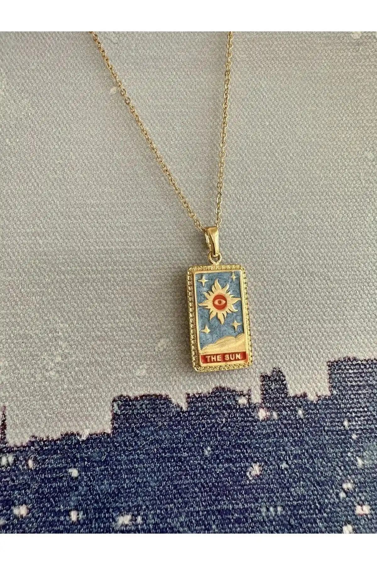 Claritas Takı Altın Kaplama The Sun Tarot Kart Kolye Günlük ve Özel Kullanım İçin Şık Tasarım