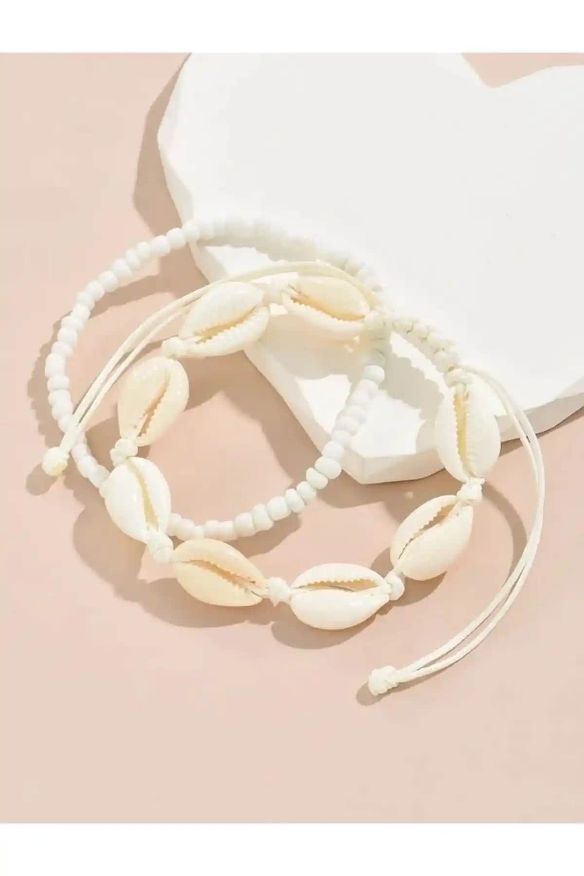 Deniz Kabuğu ve Miyuki Boncuklu Halhal Seti Doğal ve Şık Takı Tasarımı