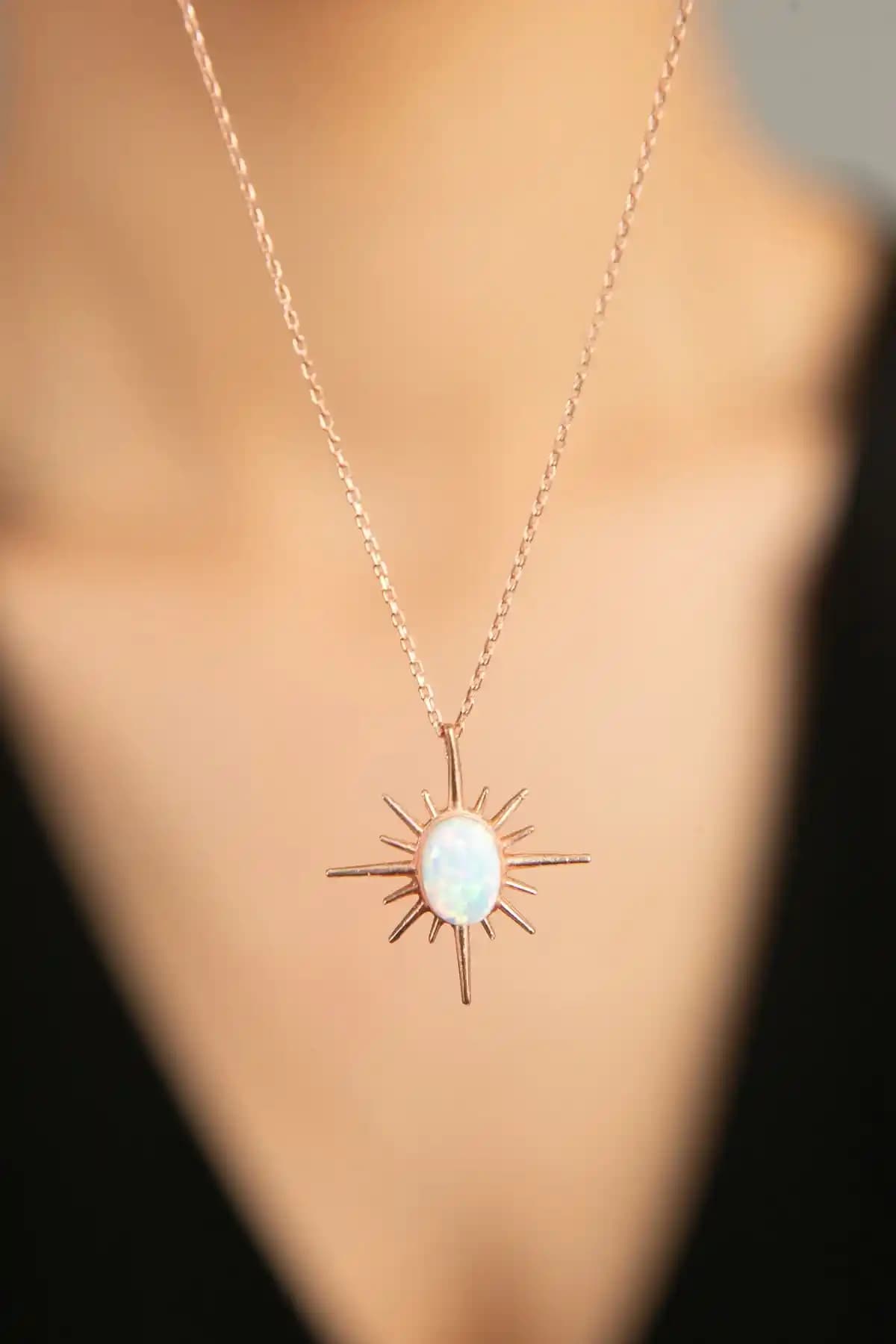 Elika Silver Kadın Opal Taş Detaylı Pusula Model Gümüş Kolye Şık ve Dayanıklı Tasarım