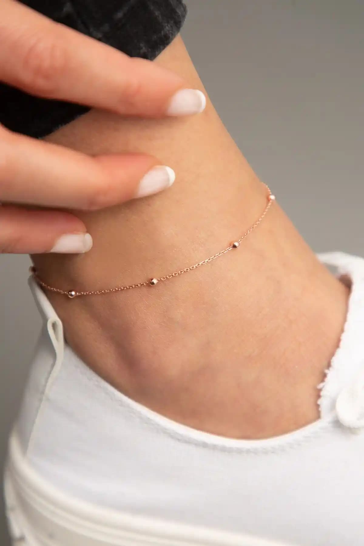 Elika Silver Kadın Rose Kaplama Top Zincir Model 925 Ayar Gümüş Halhal