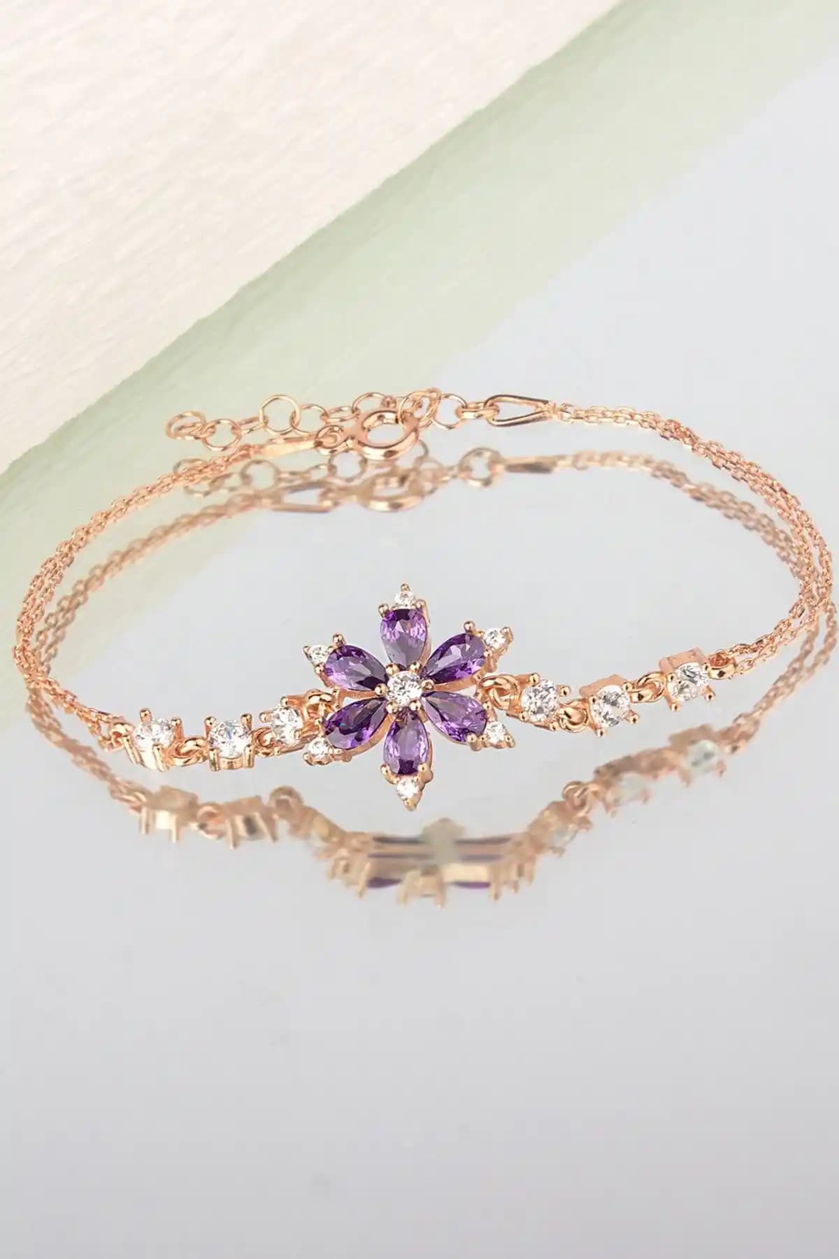 Else Silver 925 Ayar Gümüş Mor Nergis Çiçeği Bileklik Şıklık ve Zarafetin Simgesi