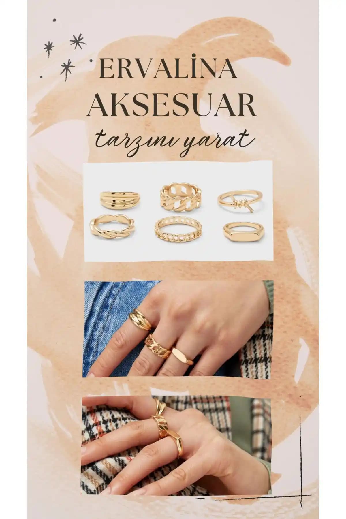 Ervalina Altın Rengi 6'lı Düğüm Yüzük Seti: Şıklık ve Dayanıklılık Sunan Zarif Aksesuar