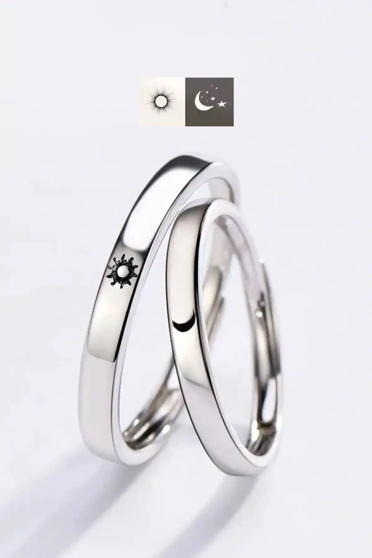 Eva Jewelry Ay Ve Yıldız 2'li Set Gümsüş Kaplama Yüzükleri Şık ve Anlamlı Tasarım