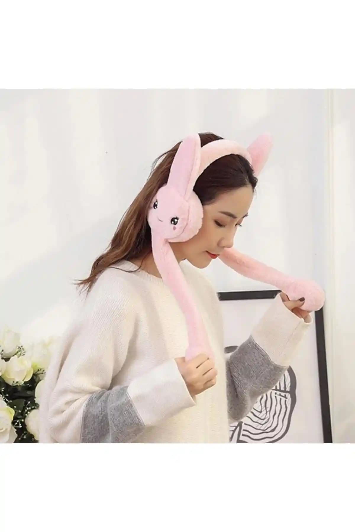 Gençler İçin Şık ve Konforlu Peluş Tavşan Kulaklıklı Hareketli Sesli Kulaklık