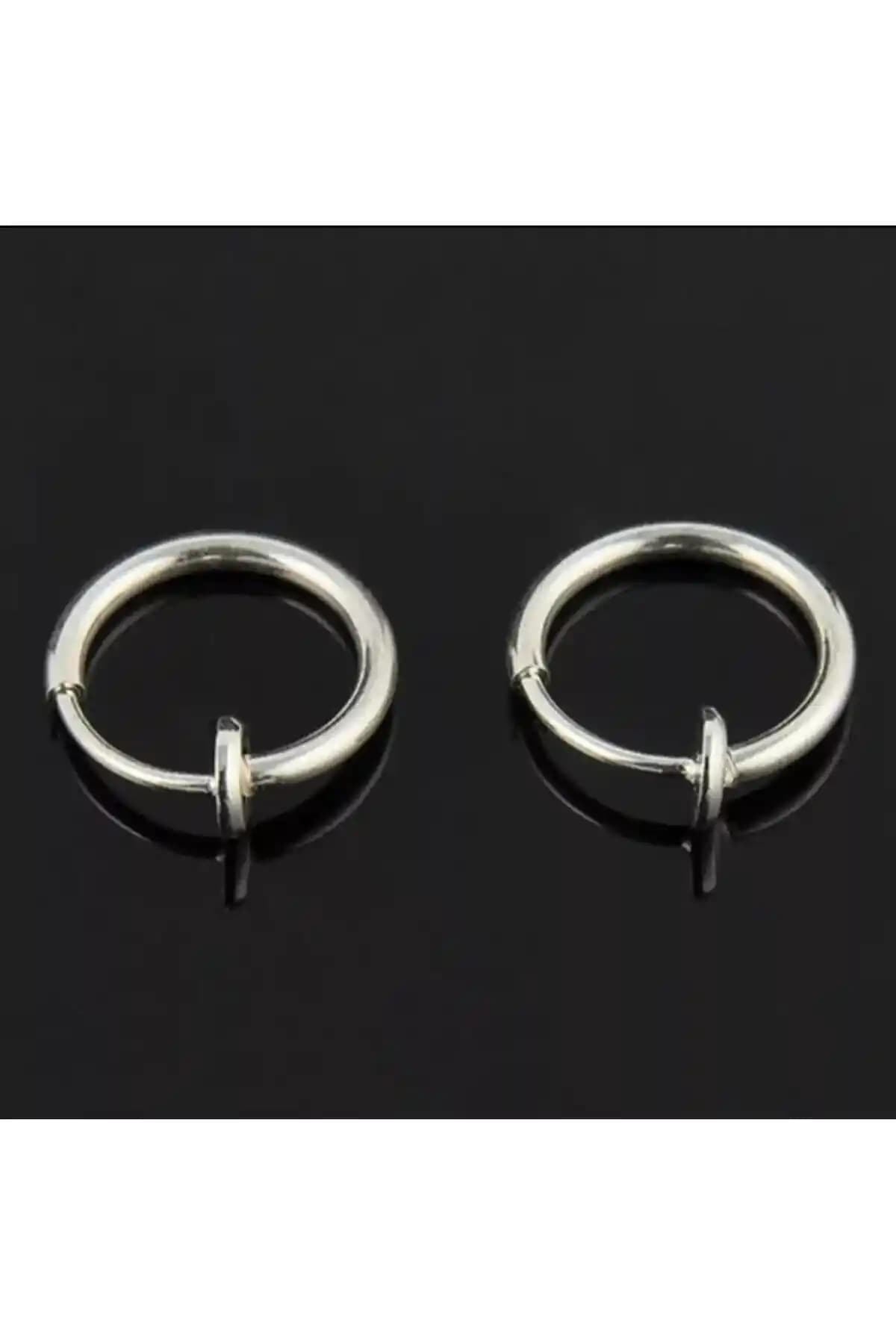 Genel Markalar Fake Piercing Küpe 2'li Gümüş Renk Paslanmaz Çelik Modern Takı