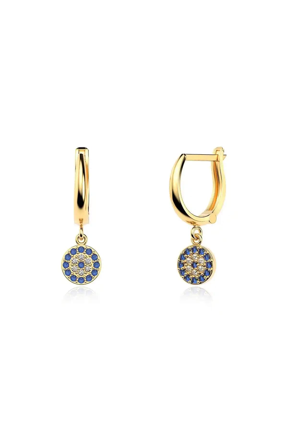 Indigo Takı Küçük Nazar Boncuğu Gümüş ve Altın Kaplama Zarif Küpe Tasarımı