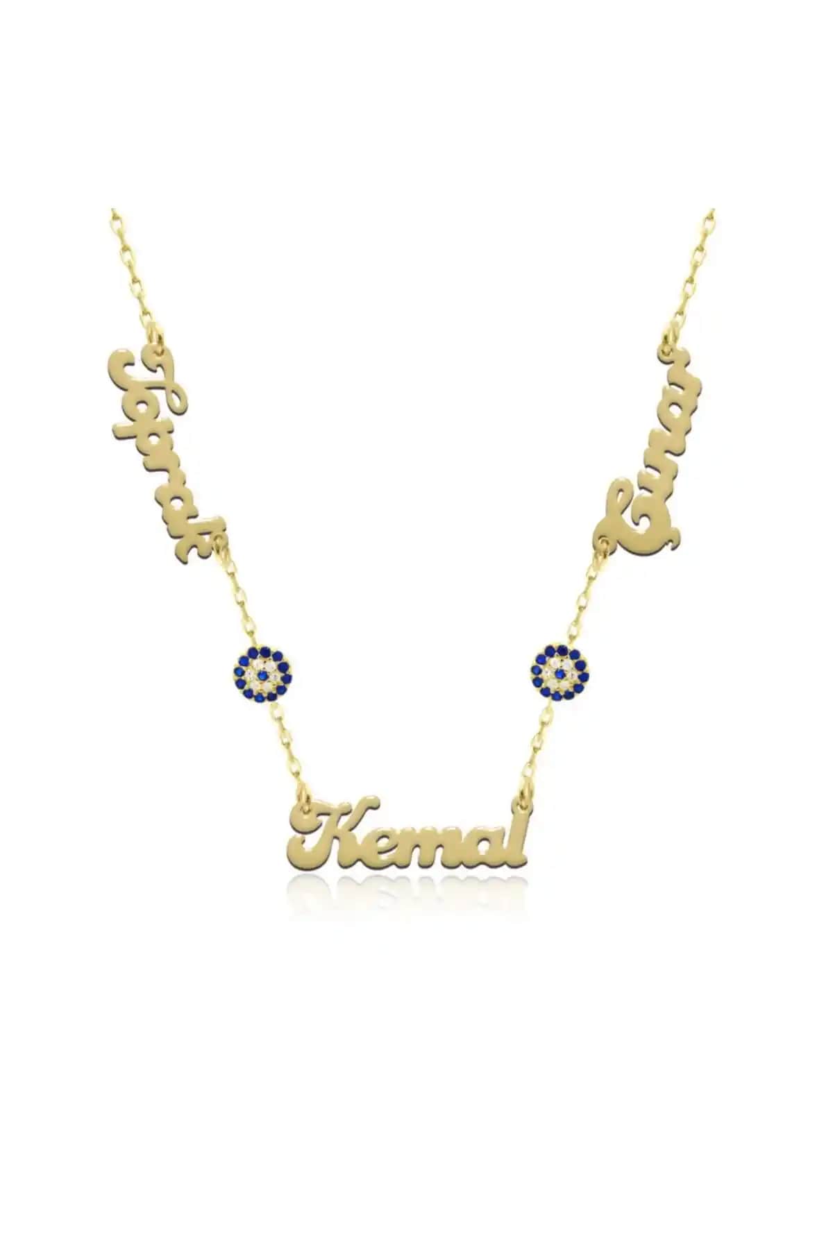 Indigo Takı Nazarlı Üç İsimlik Güç Kolyesi Şıklık ve Koruyucu Enerji Bir Arada