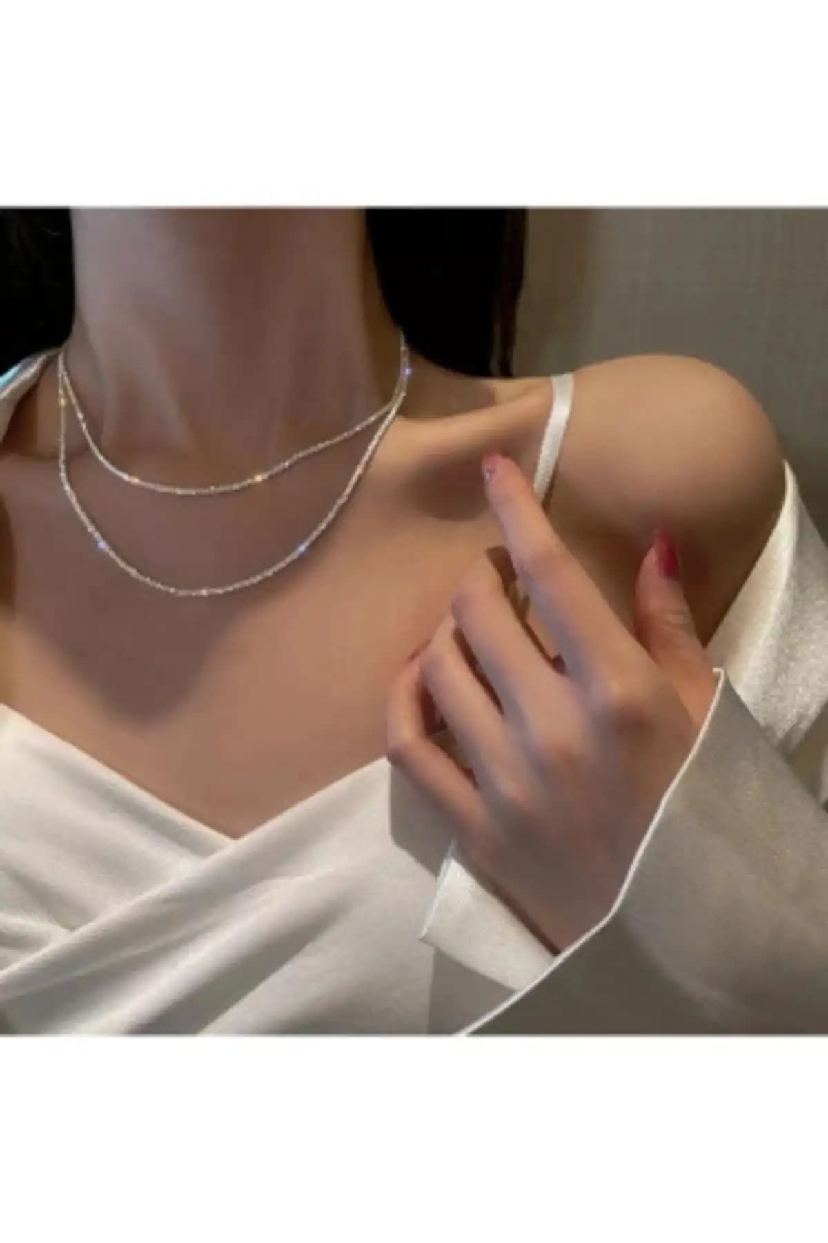 Irva Collection İki Sıra Su Yolu Taşlı Abiye Kolye Şık ve Zarif Tasarım