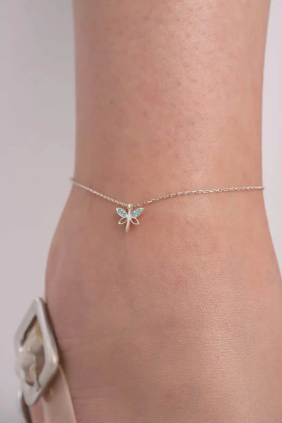 Kadınlar İçin Modern Turkuaz Taşlı Gümüş Halhal - Zarif ve Dayanıklı Tasarım