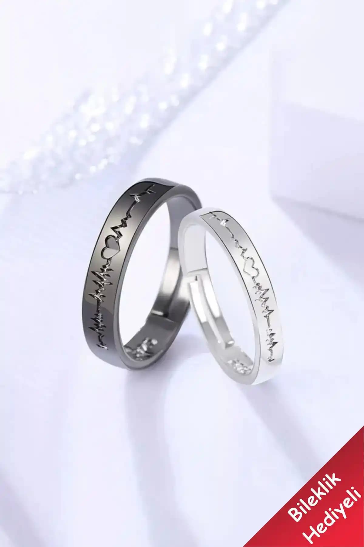Kalp Atışı Temalı Çift Yüzük Seti Gümüş Kaplama Alyanslar Şık ve Anlamlı Tasarım