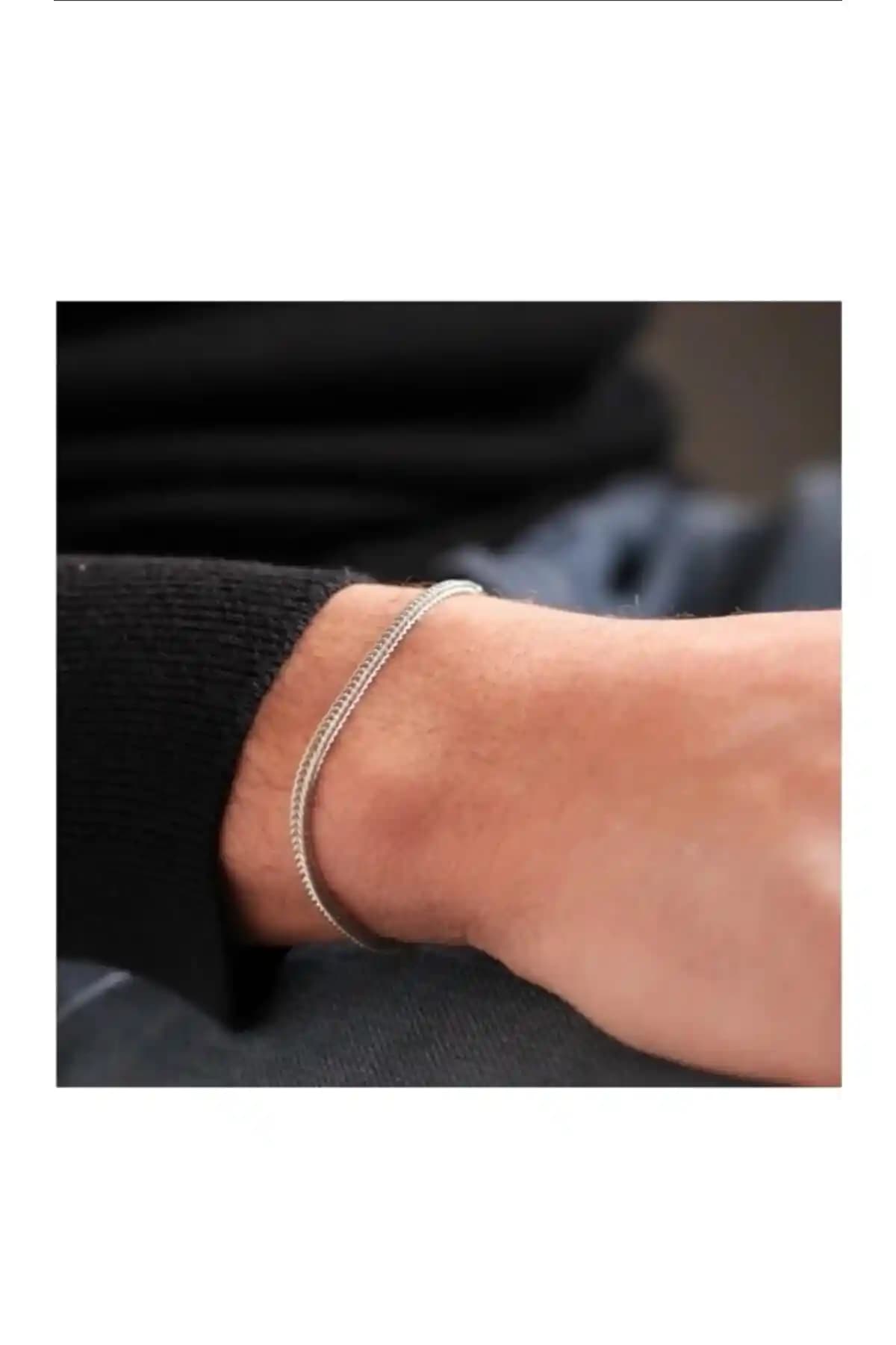 Lal Tilki Kuyruğu Gümüş Renk Çelik Erkek Bileklik Künye Modern Tasarım