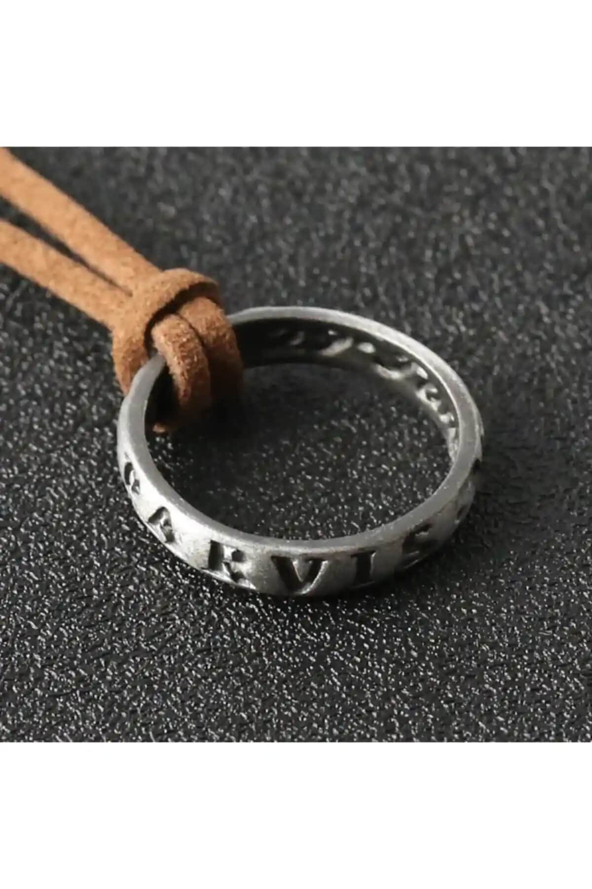 Modaadresiniz Uzunluk Ayarlanabilir Deri İpli Kadın Erkek Yüzük ve Kolye Seti