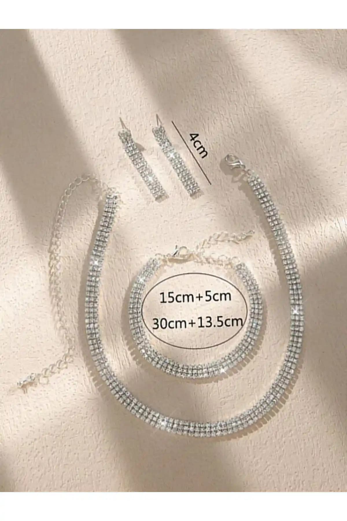 Muptejewelry Zirkon 3 Sıra Abiye Gelinlik Seti Şıklık ve Işıltı Sunan Zarif Takı Koleksiyonu