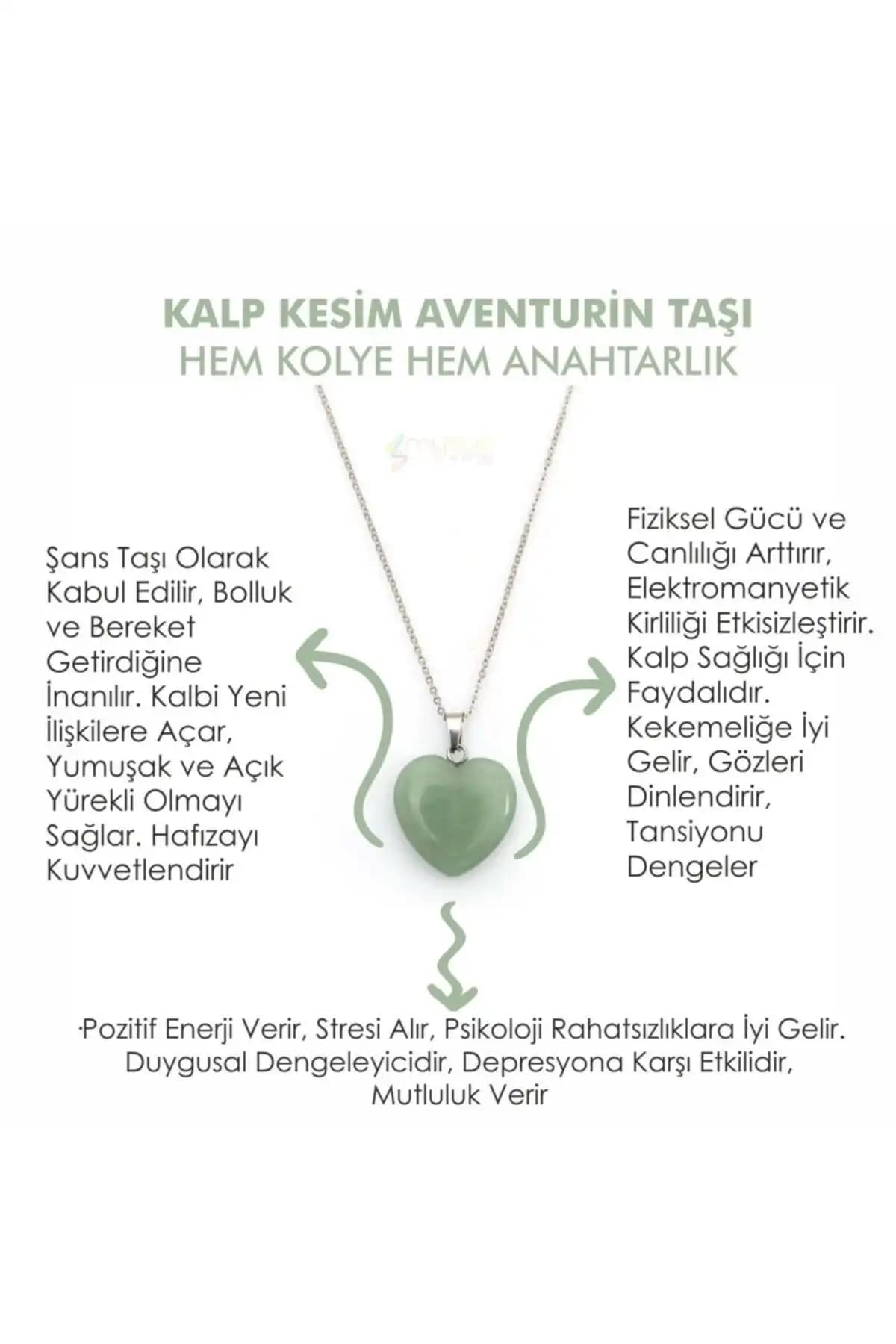 Mystic Energy Aventurin Kalp Kesim Kolye ve Anahtarlık Doğal Taş ile Pozitif Enerji