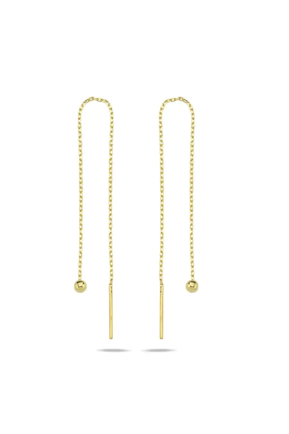 NEREZE 925 Ayar Gümüş Altın Kaplama Minik Zincir Küpe Şık ve Zarif Tasarım