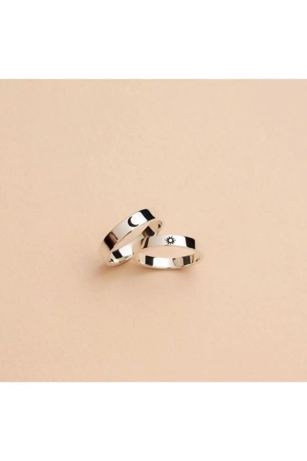 Nida Jewelry 925 Ayar Gümüş Çift Ay ve Güneş Alyansları Sevgi Sembolü