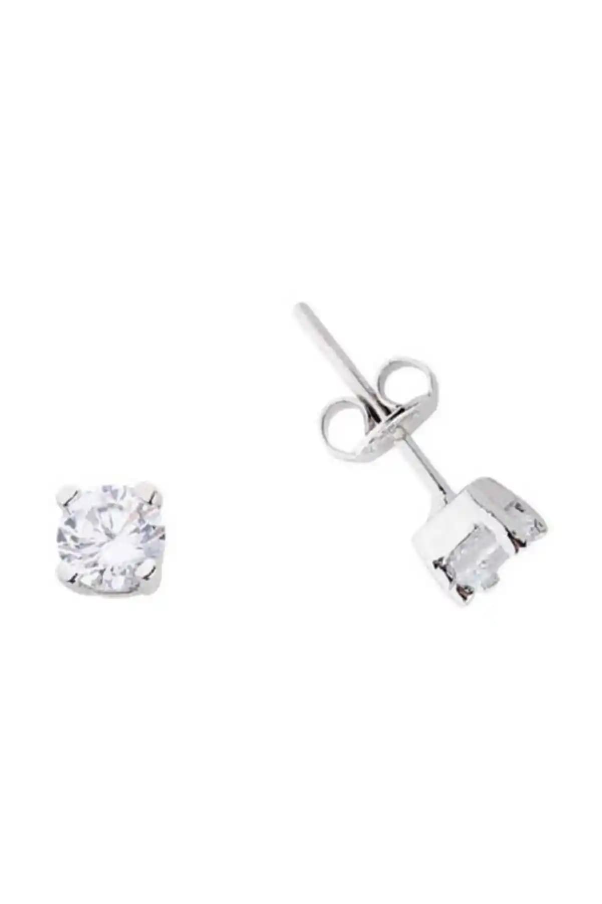 Ninova Silver Tek Taş Pırlanta Model Zirkon Taşlı Gümüş İtalyan Küpe