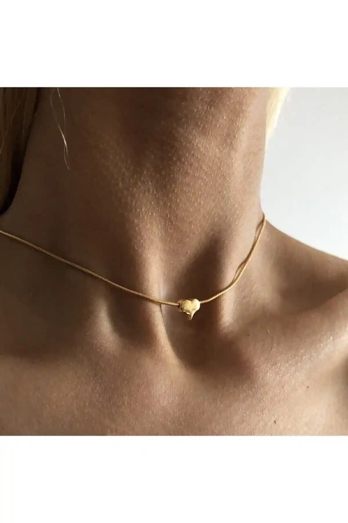 OK ROSES Kararmaz Çelik Bombeli Mini Kalp Kolye Gold Modern ve Zarif Tasarım