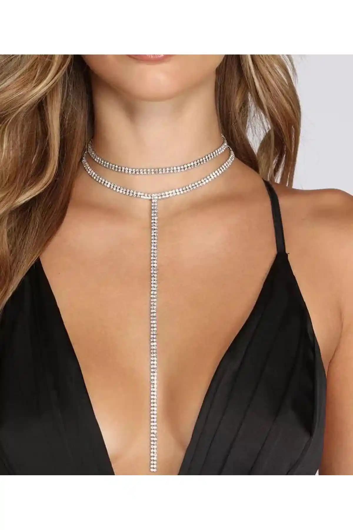 Pelin Aksesuar Taşlı Gümüş Choker Kolye Kadınlar İçin Şık ve Zarif Takı Seçeneği