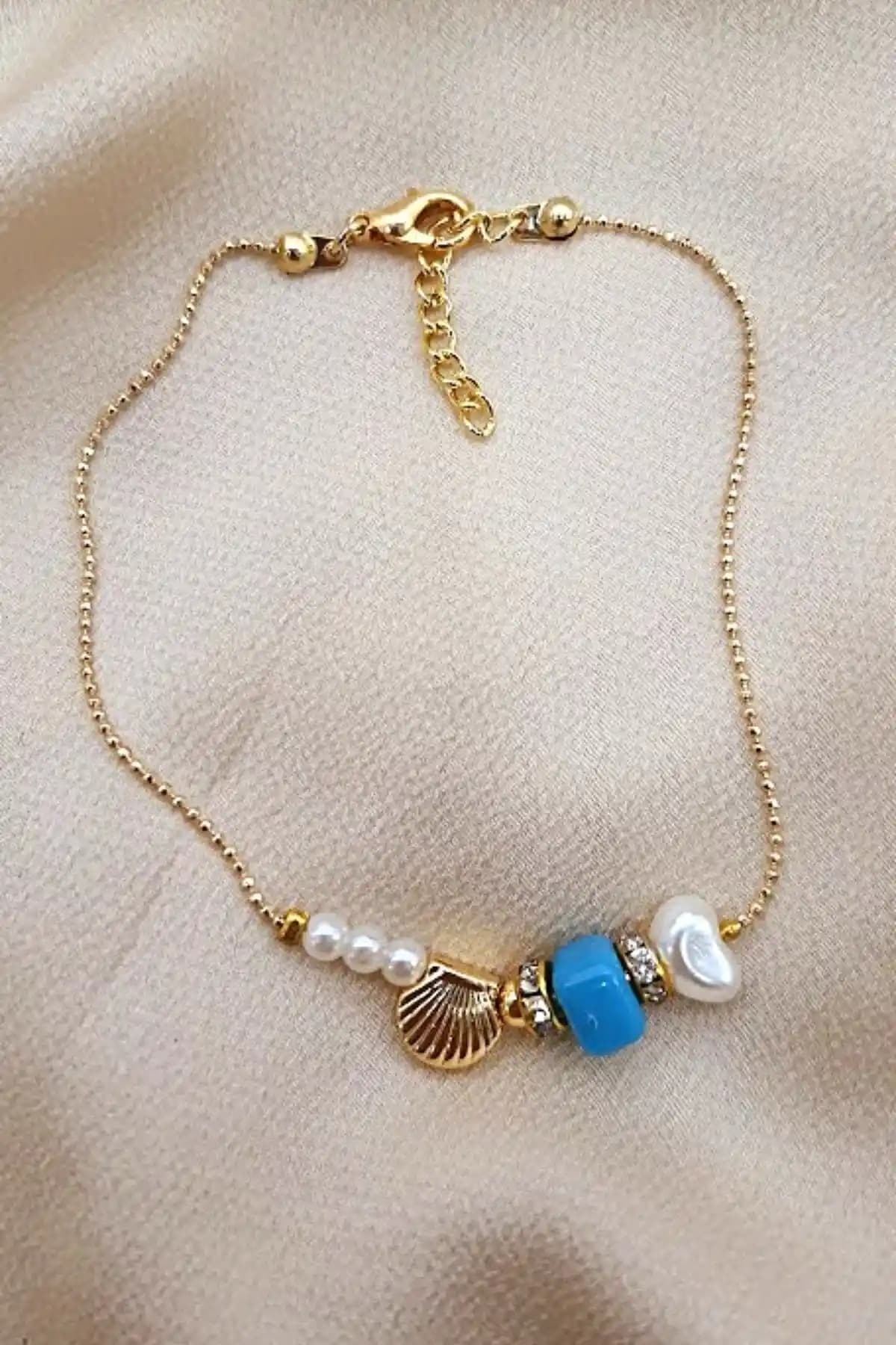 PETEK AKSESUAR Barok İnci Nazar Cam Boncuk Halhalı Şık ve Koruyucu Aksesuar