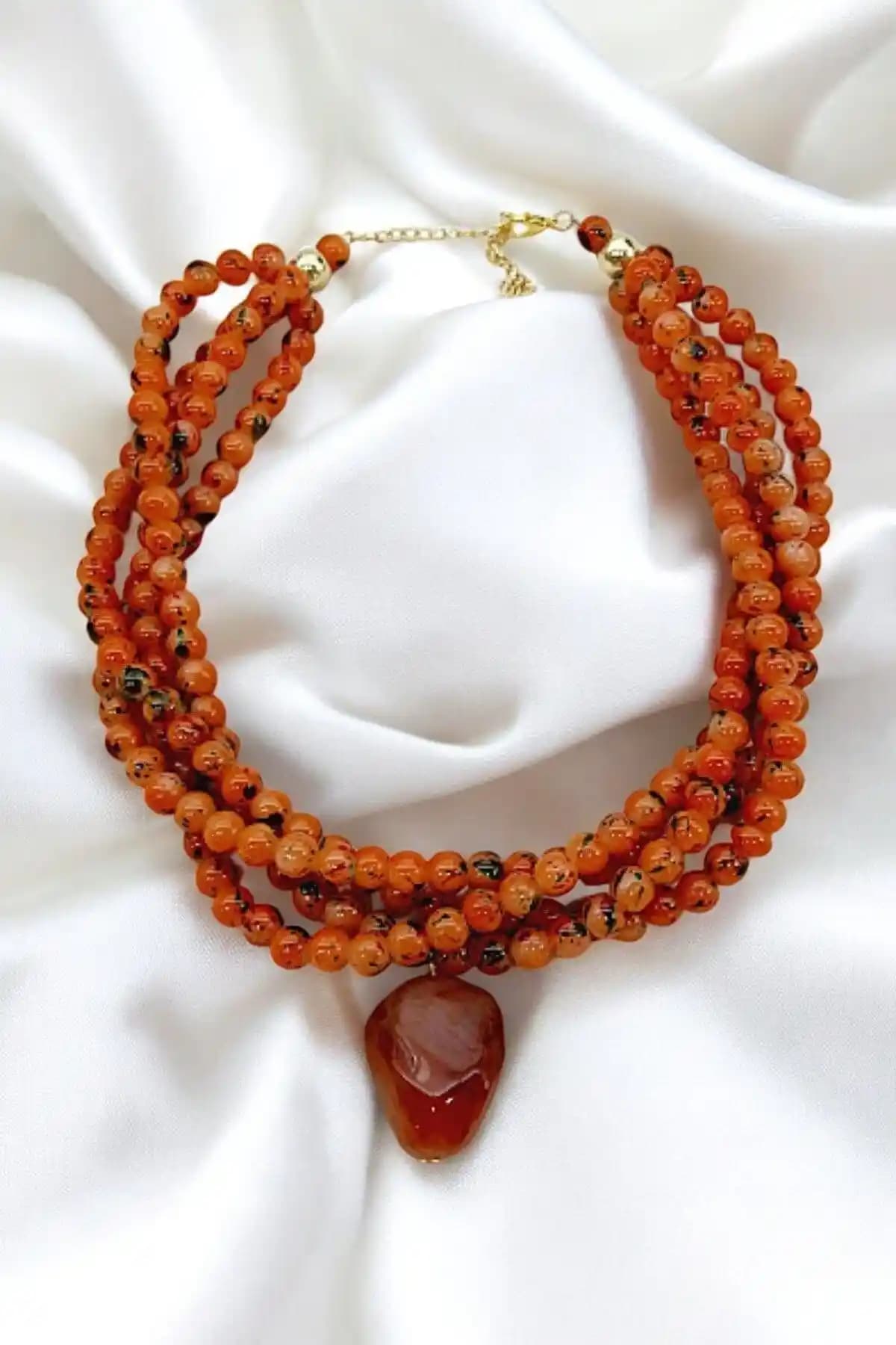 PETEK AKSESUAR Turuncu Çoklu Boncuk Kolye Şık ve Enerjik Tasarımıyla Günlük Kullanım İçin Uygun