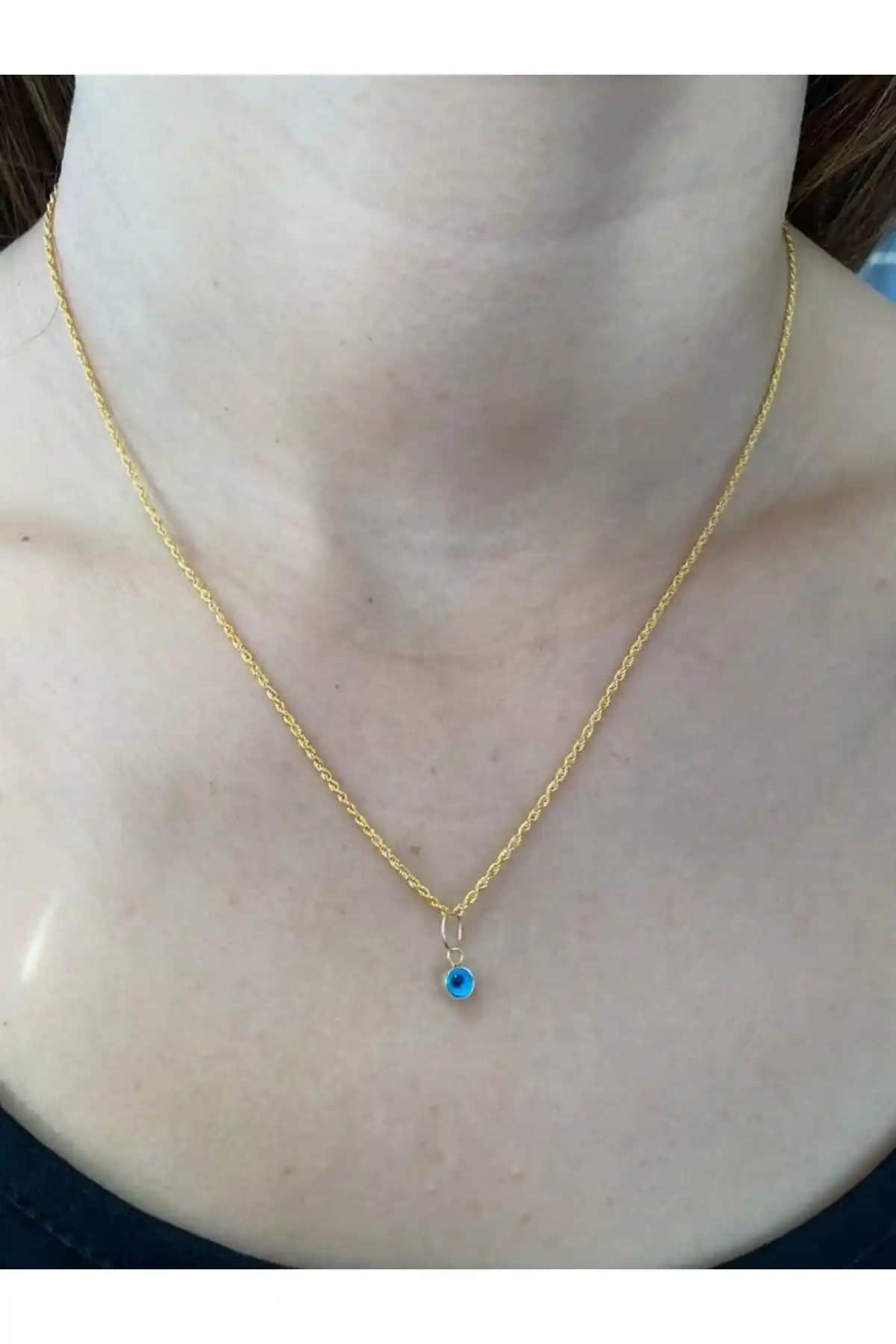 Ruhbaş Pırlanta 14 Ayar Altın Nazar Boncuklu Halat Zincir Kolye Güvenli ve Şık Tasarım