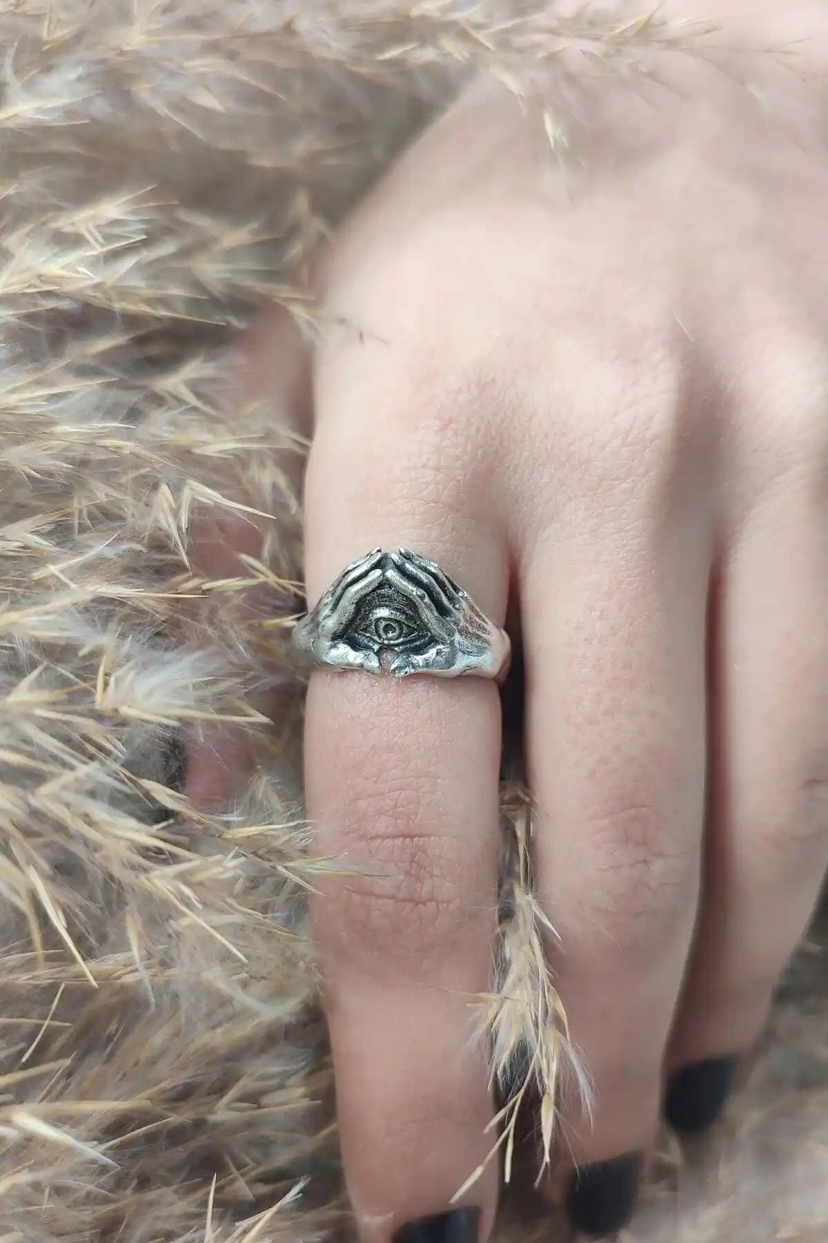 S4S Gümüş Illuminati Göz Yüzük Modern ve Vintage Stil Bir Arada