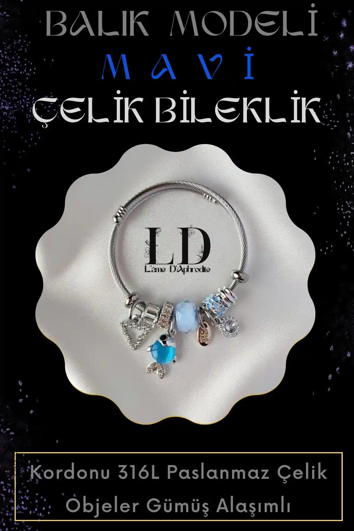 Siyah Kadın Mavi Balıklı Gümsü Çelik Bileklik: Dayanıklı ve Şık Tasarım Özellikleri