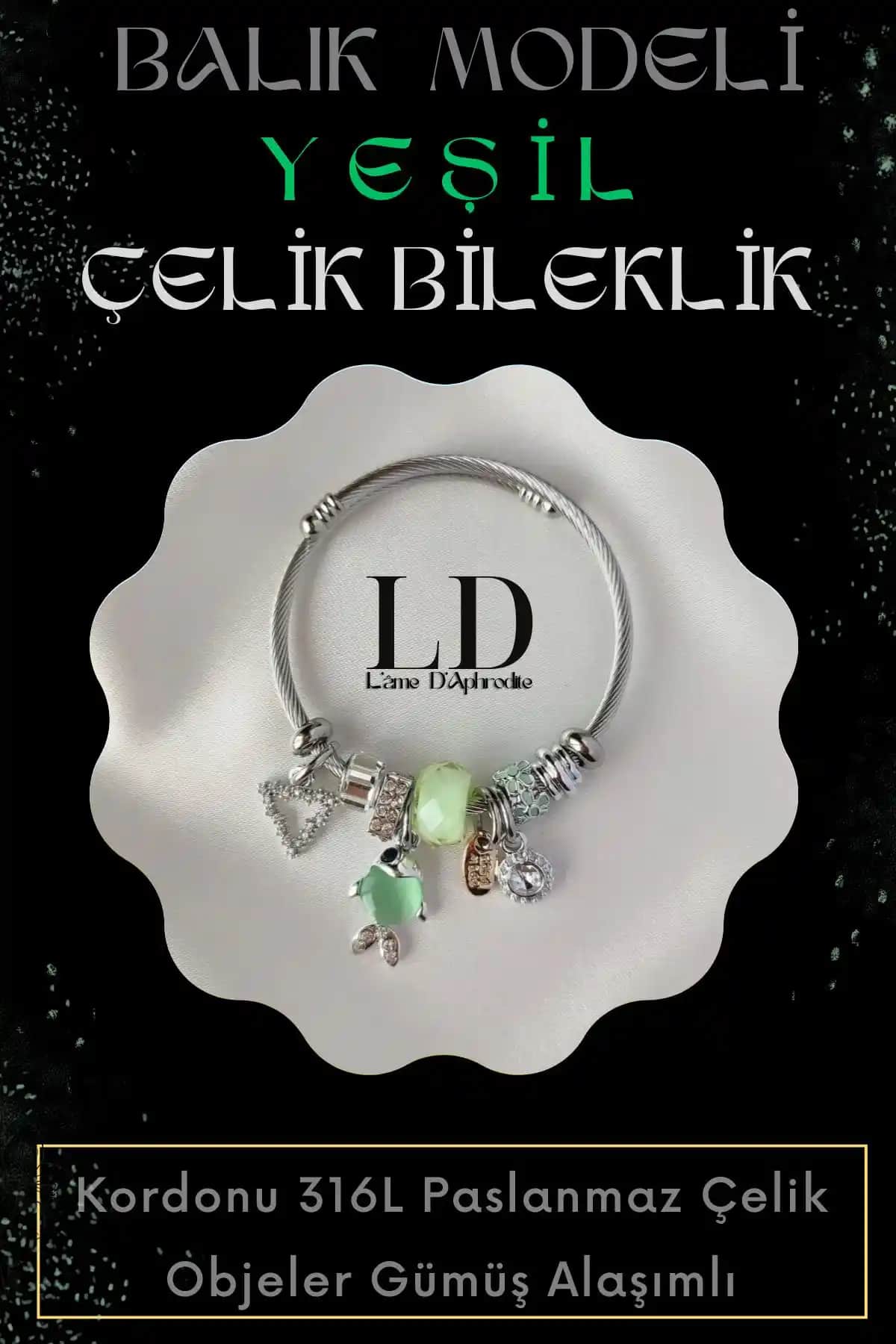 Siyah Kadın Yeşil Balıklı Halkası Charmlı Gümiş Alaşımlı Paslanmaz Çelik Bileklik Özellikleri ve Kullanım Alanları