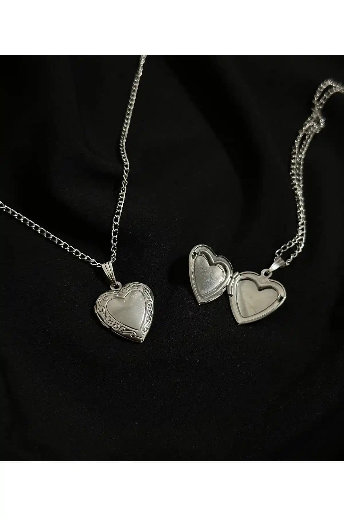 Sleyshop Paslanmaz Çelik Kalp Kolye Açılabilir Kapaklı Modern Takı Tasarımı