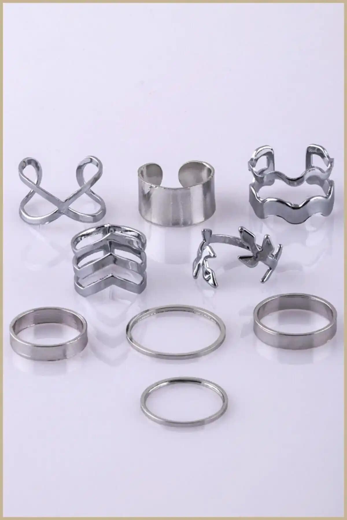 Smr Bijuteri 9'lu Yüzük ve Eklem Yüzük Seti Modern ve Uygun Fiyatlı Aksesuar Seçeneği