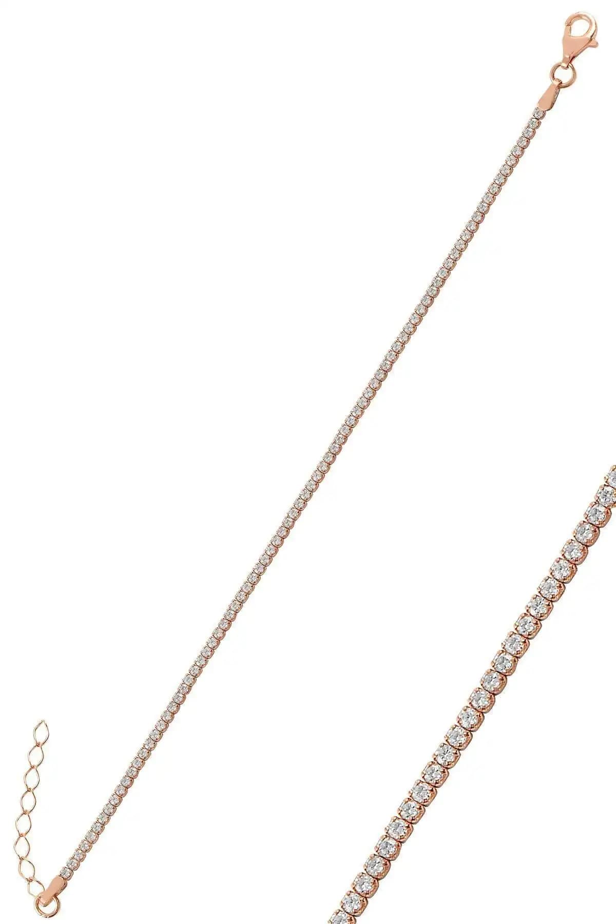 Söğütlü Silver Gümüş Rose Pırlanta Modeli Zircon Taşlı Su Yolu Bileklik İnce Tasarım ve Dayanıklılık