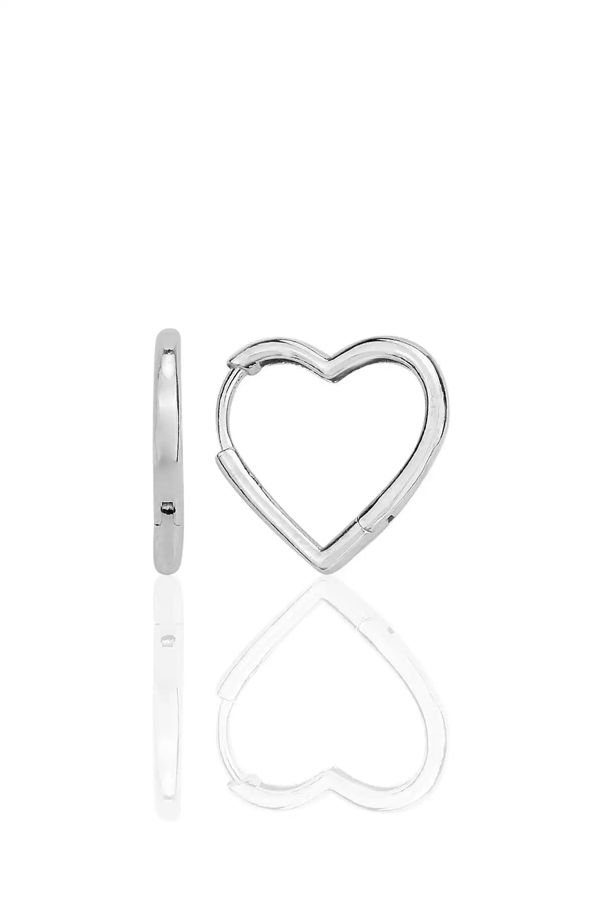 Söğütlü Silver Rodyum Kaplamalı 16 mm Kalp Şekli Gümüş Küpe Kadınlar İçin