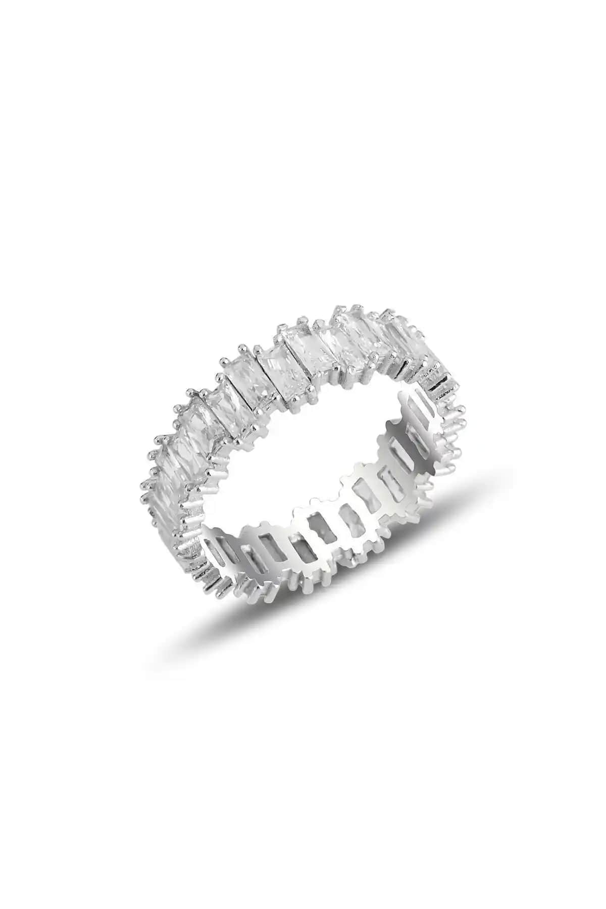 Söğütlü Silver Rodyum Kaplamalı Baget Taşlı Tamtur Yüzük Modern ve Dayanıklı Tasarım