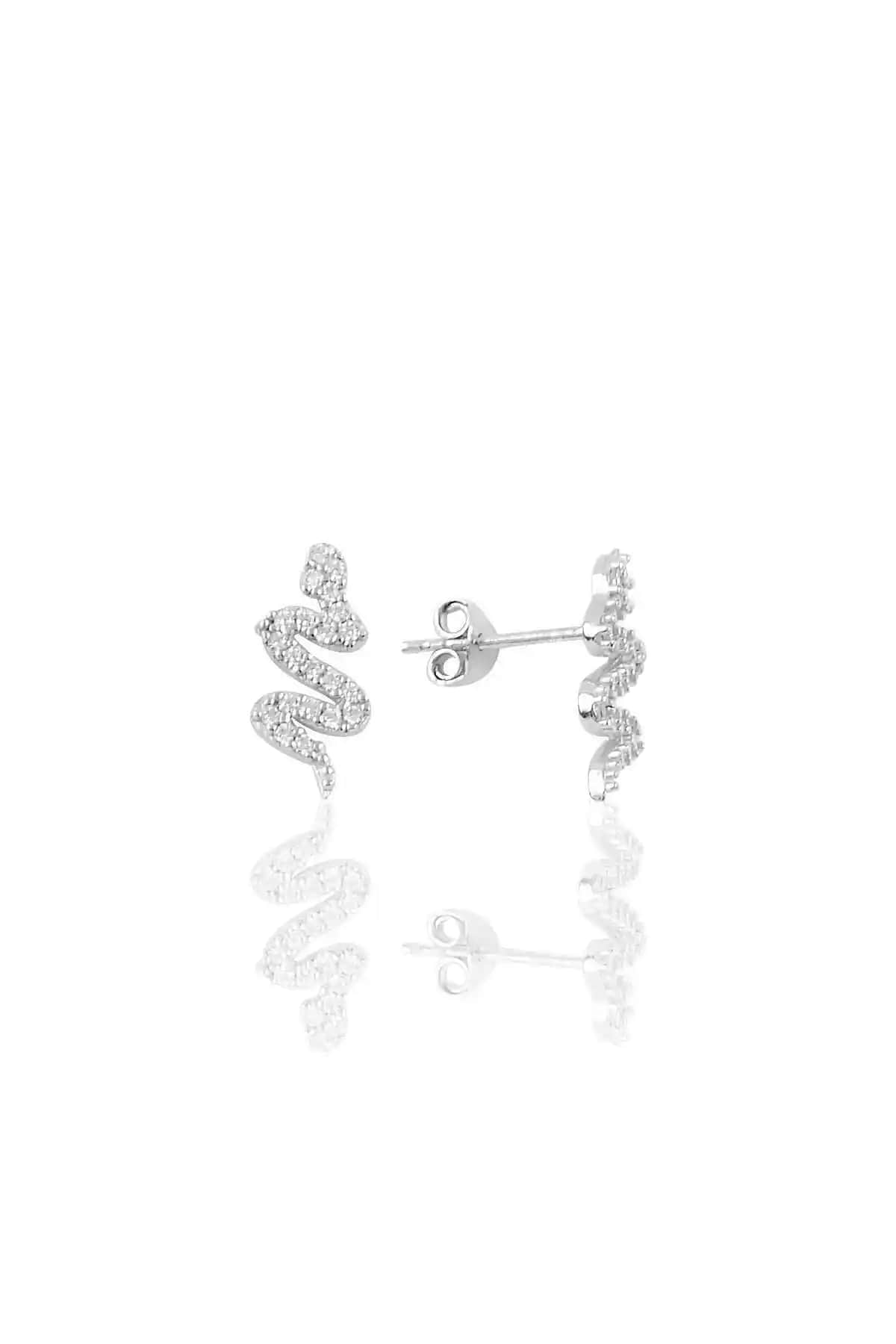 Söğütlü Silver Rodyumlu Yılan Modeli Küpe Modern ve Zarif Tasarım