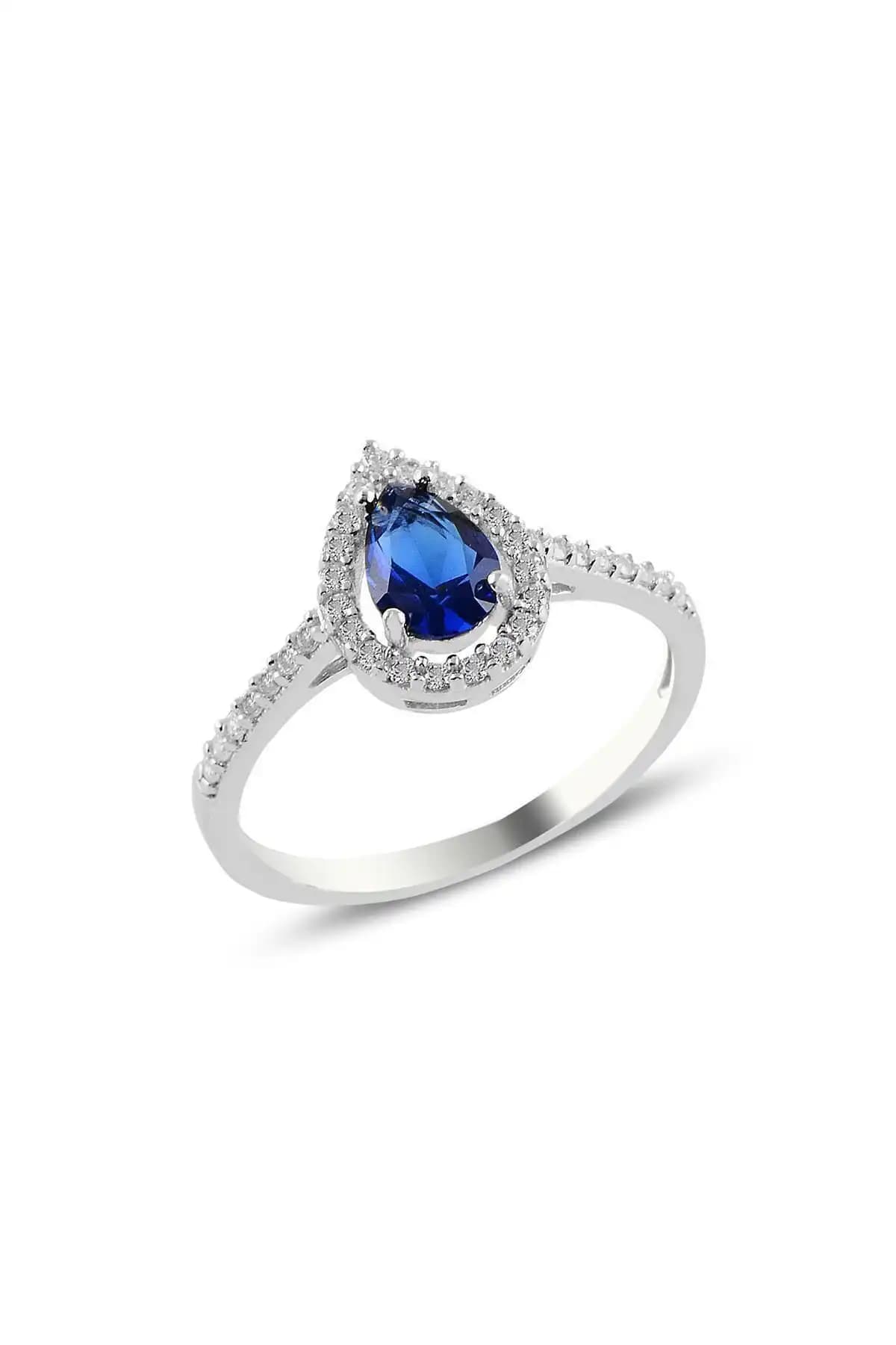 Söğütlü Silver Safir Taşlı Damla Modeli Gümüş Yüzük Estetik ve Dayanıklılık
