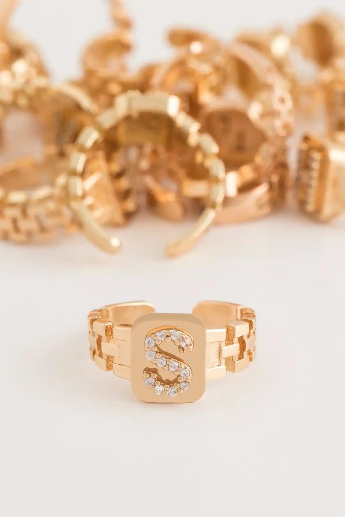 Sortie Aksesuar Zarif Altın Kaplama Zirkon Taşlı Ayarlanabilir Yüzük Kadınlar İçin