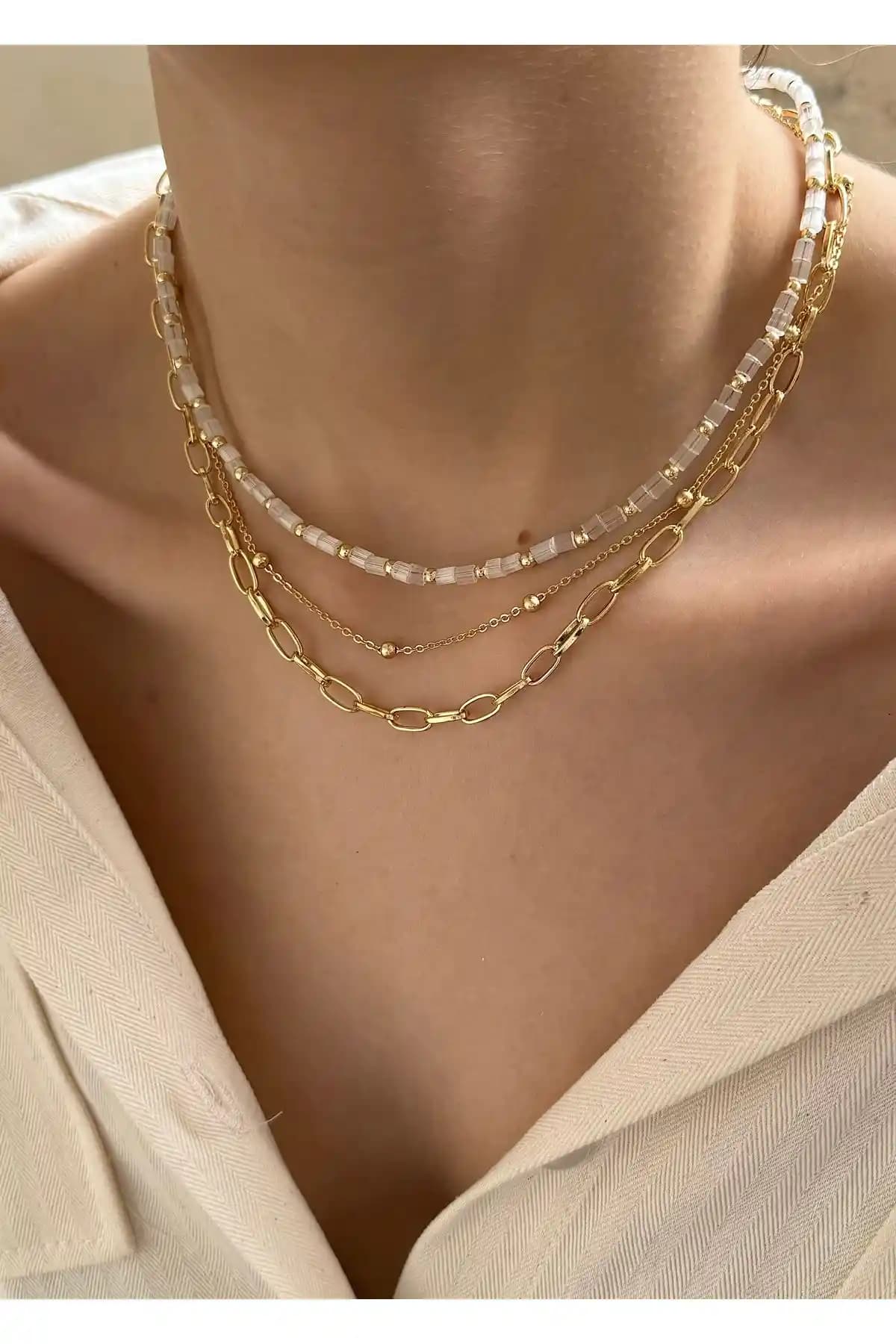 Takıtarzım 3'lü Kadın Kristal Küp Kolye Seti Modern ve Şık Tasarım