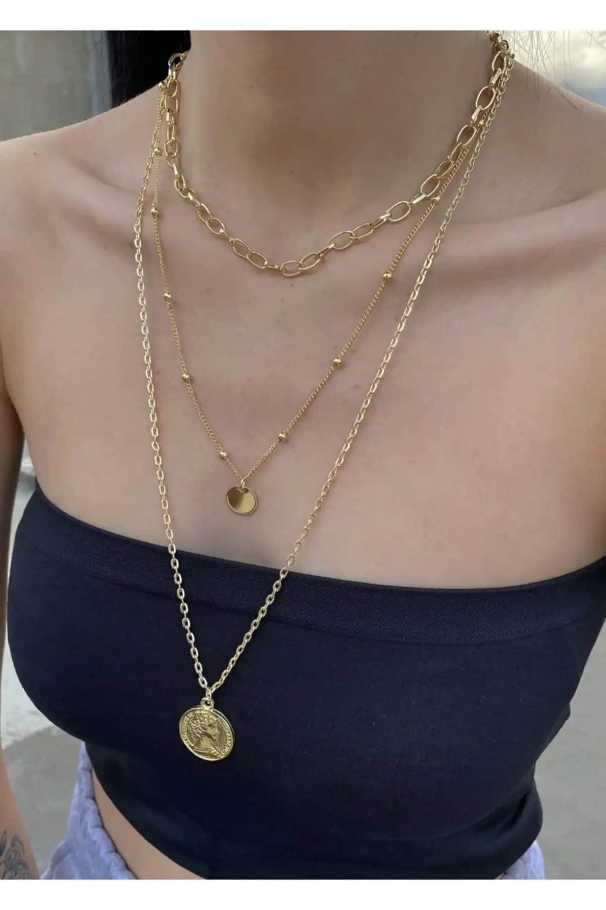 Takıtarzım 3’lü Gold Kadın Kombin Kolye: Şık ve Çok Renkli Modern Takı Seçeneği